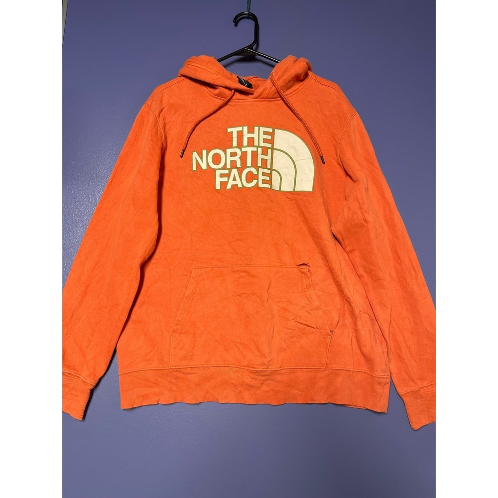 The North Face Mens XL Orange Graphic Logo Pullover Hoodie Sweatshirt Fleece